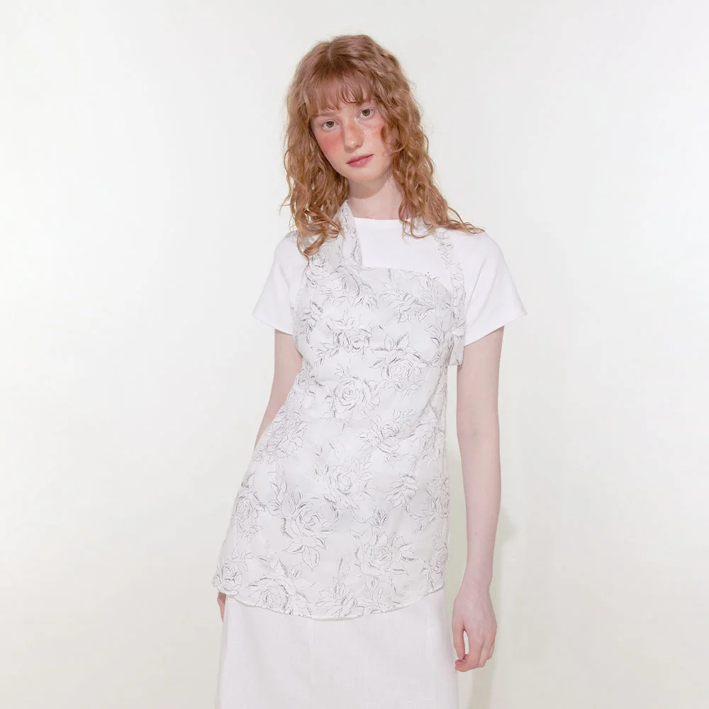 Draping Floral Halter Top (White)