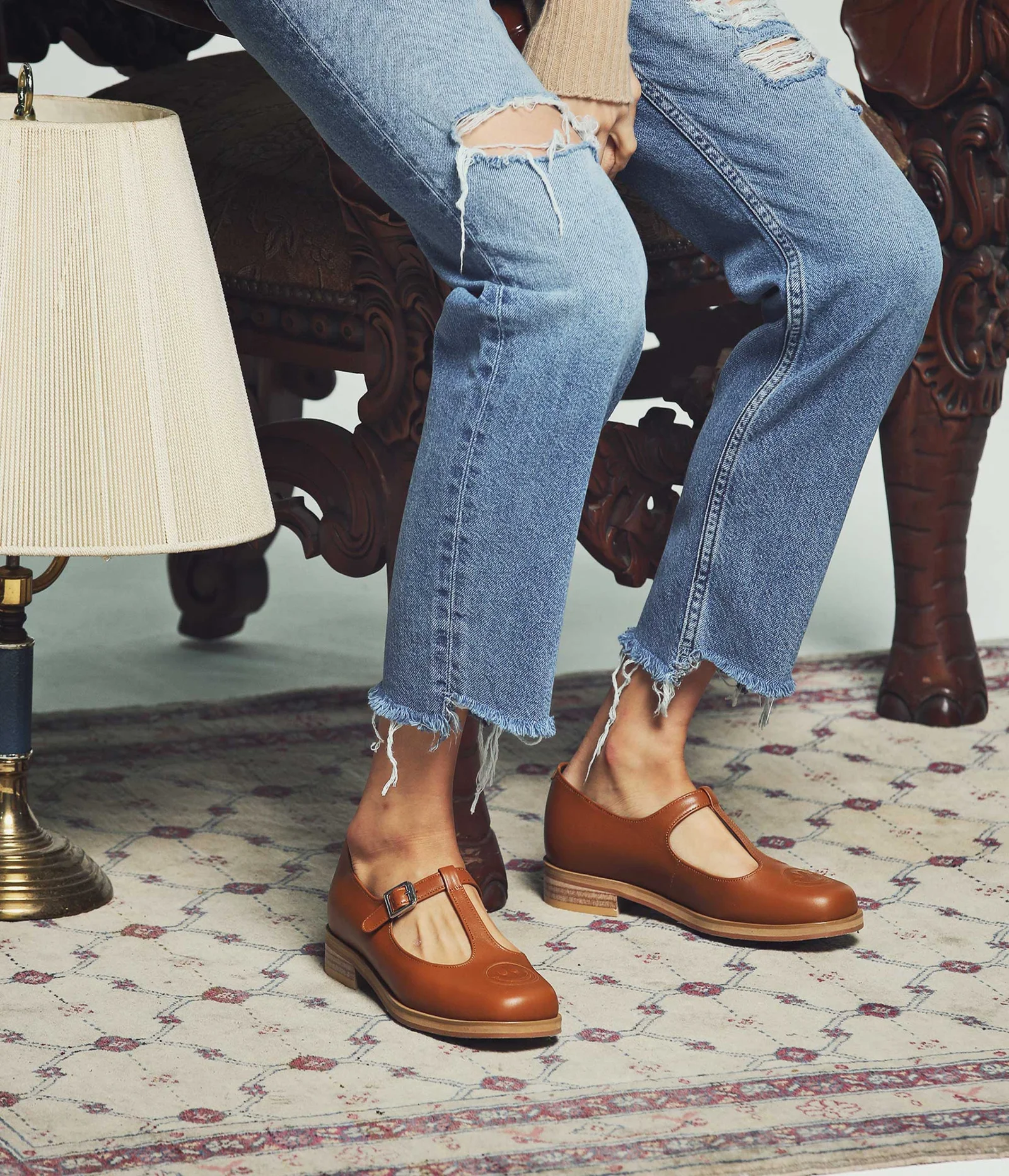 Smile Audrey Dark Camel 笑臉 Audrey 深駝色 T肩帶 鞋