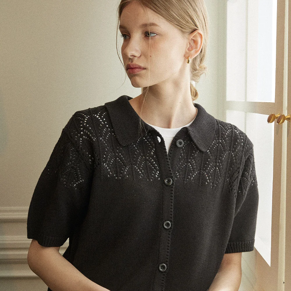 Crochet Collar Cardigan - Black