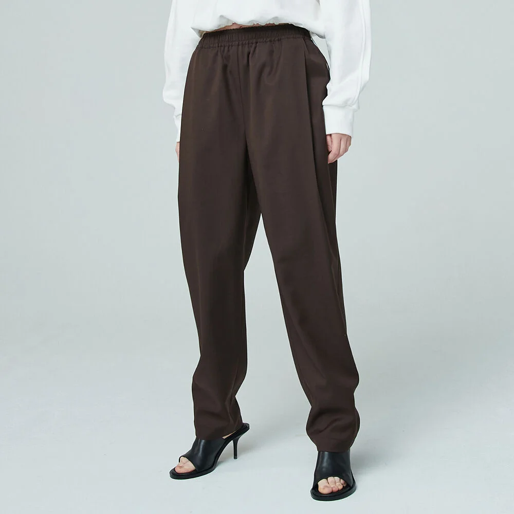 Banding Wool Trousers - Dark Brown