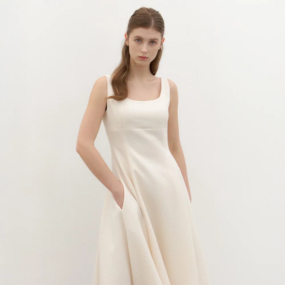 CALLA Sleeveless Flare Set-up Dress / Ivory(2Color)