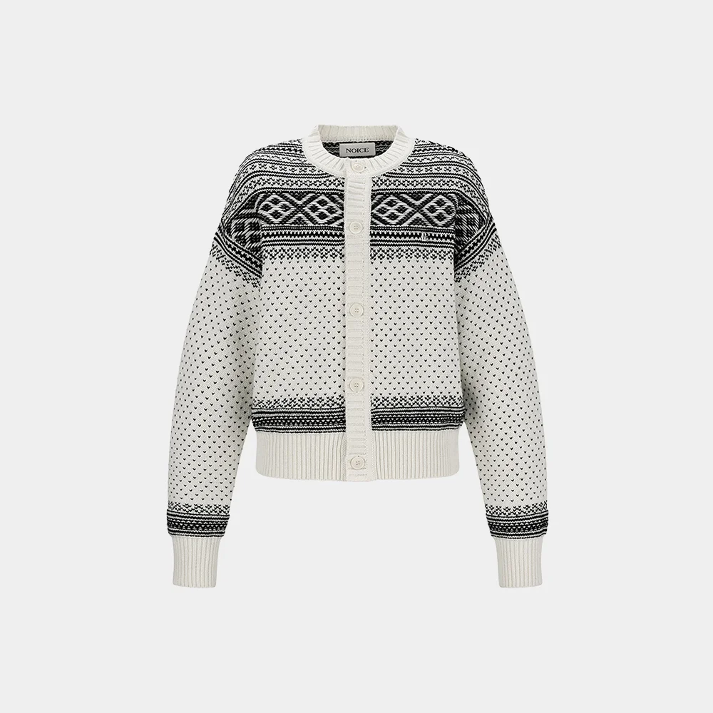 (W) NORDIC WOOL-BLEND KNIT CARDIGAN - IVORY