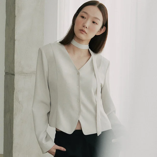 modern ribbon blouse_beige (2 SIZE)