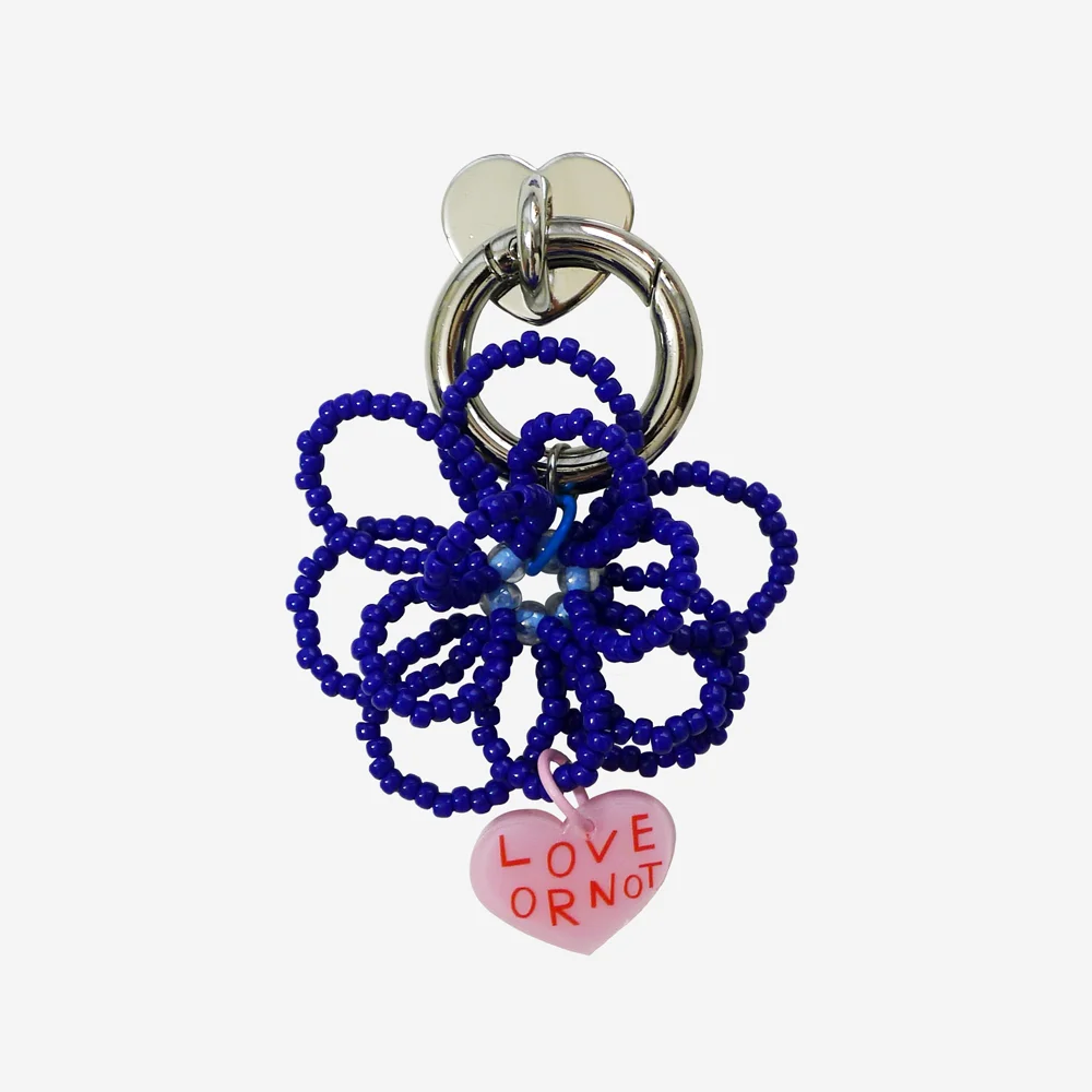 鑰匙扣&手機支架_Blue Flower Beads Keyring&Tok