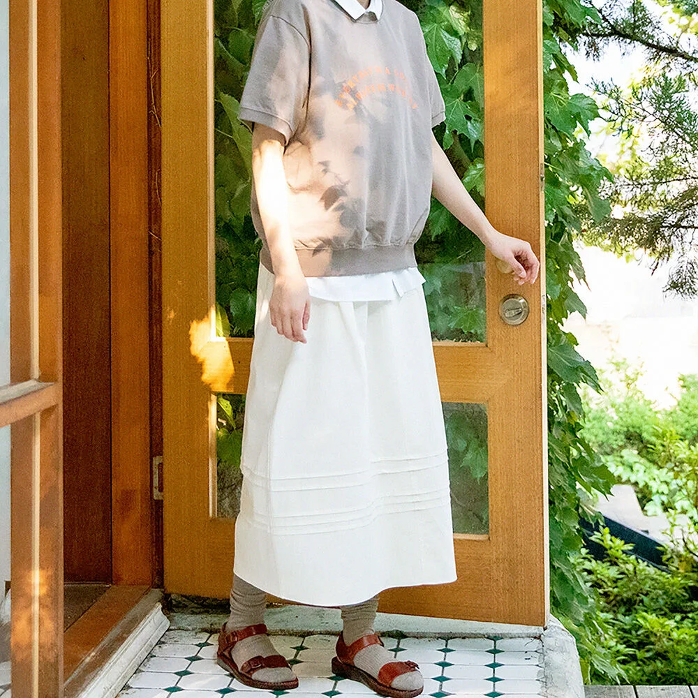 Pintuck Shirring Skirts (SK) - Ivory