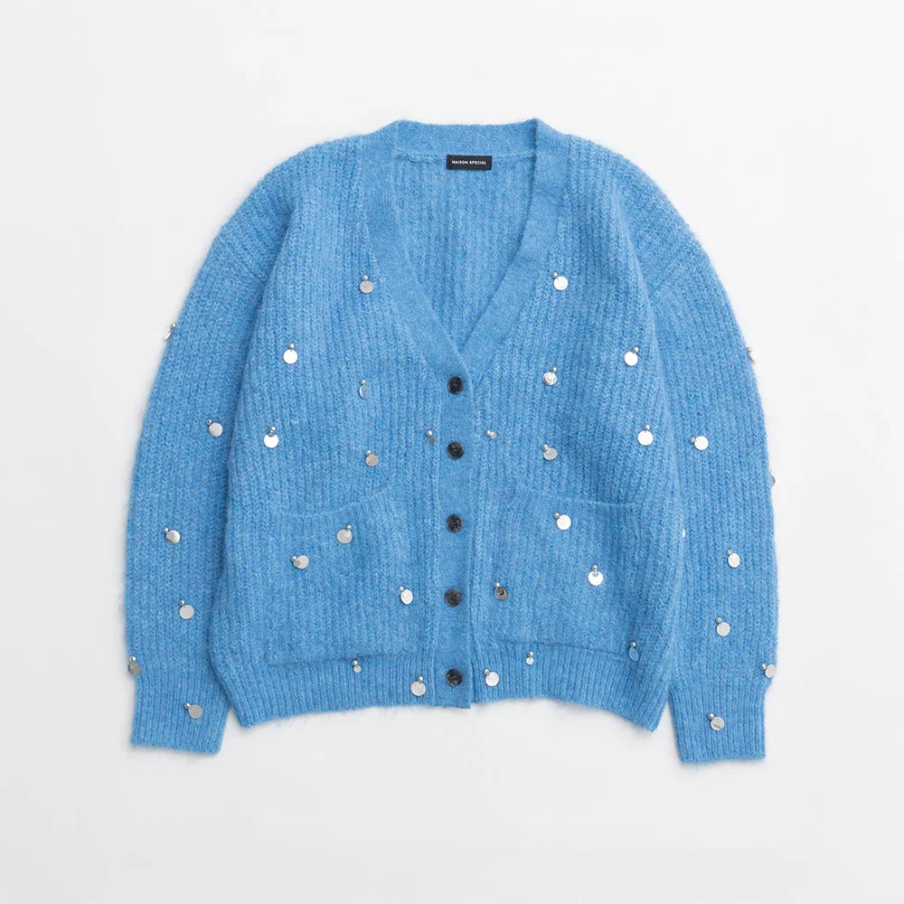 (W) SPANGLE KNIT CARDIGAN (BLU)