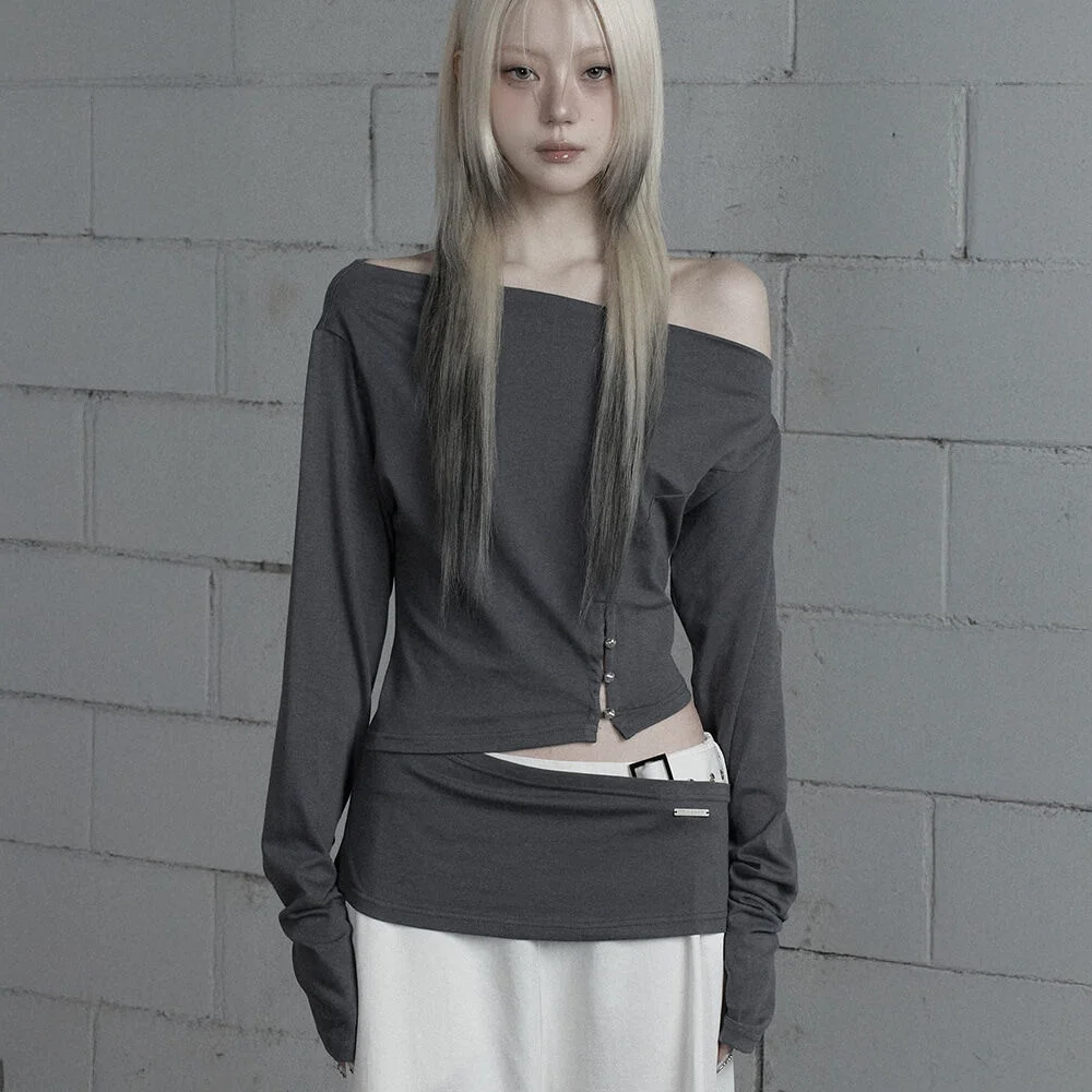 Cut-Out Open Long Sleeve (Dark Gray)
