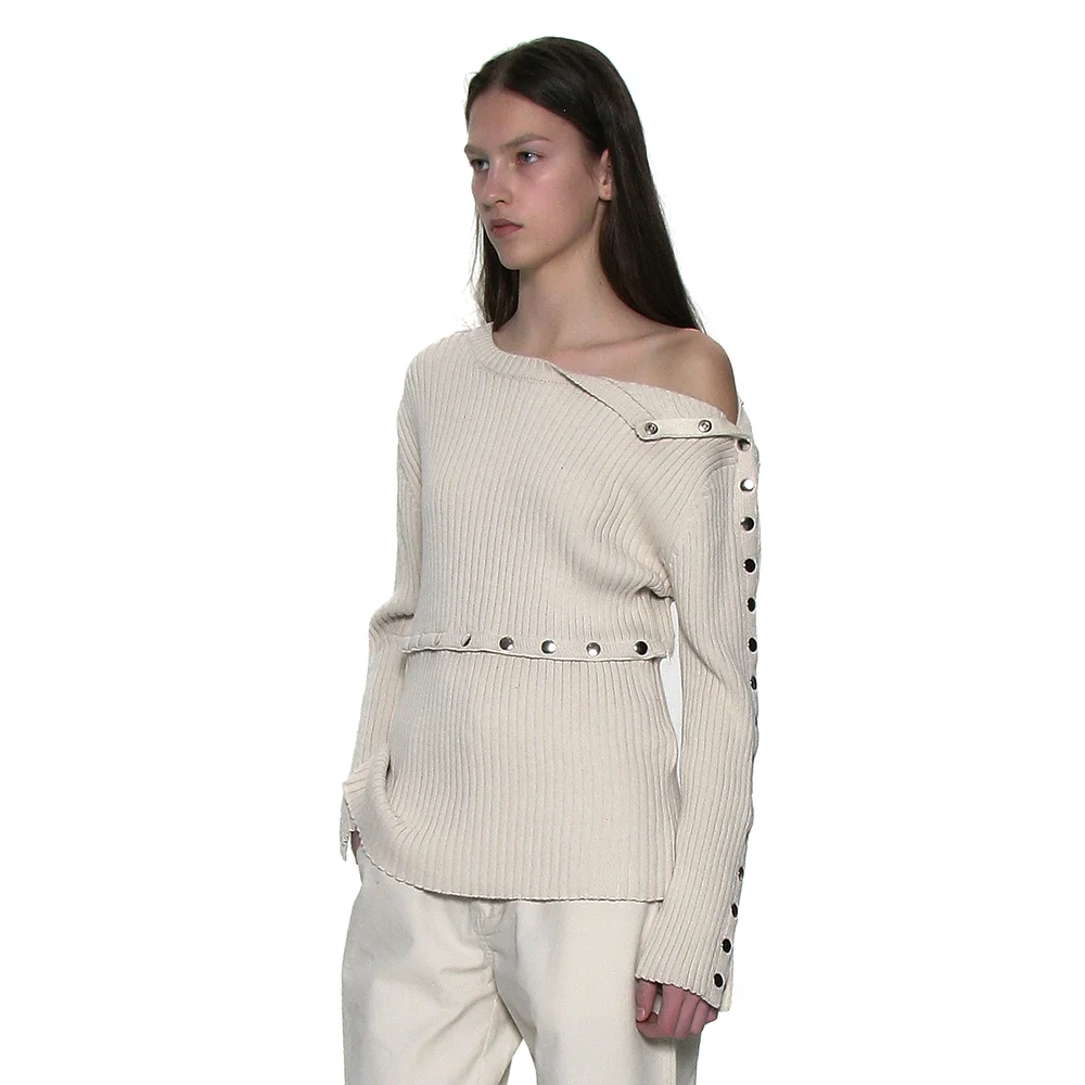 2WAY TRANSFORM RIBBED KNIT CREWNECK_ECRU