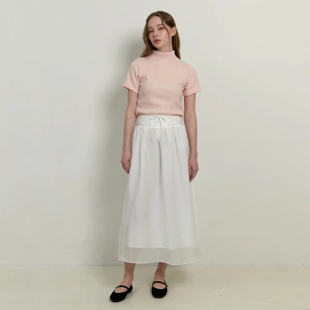 corset ribbon layered long skirt - white