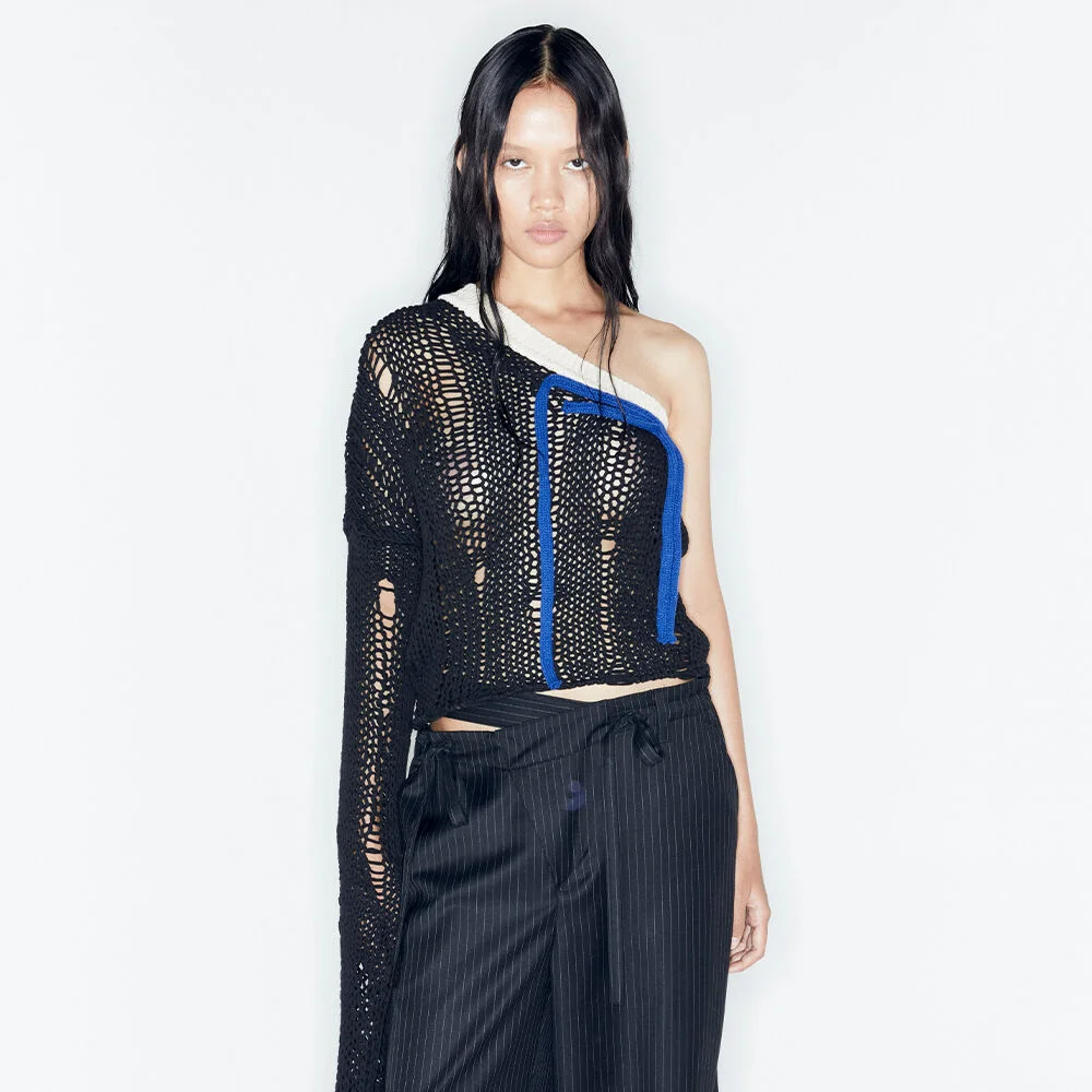 ADSB X OTTOLINGER ONE SHOULDER KNIT atb1215w(BLACK)