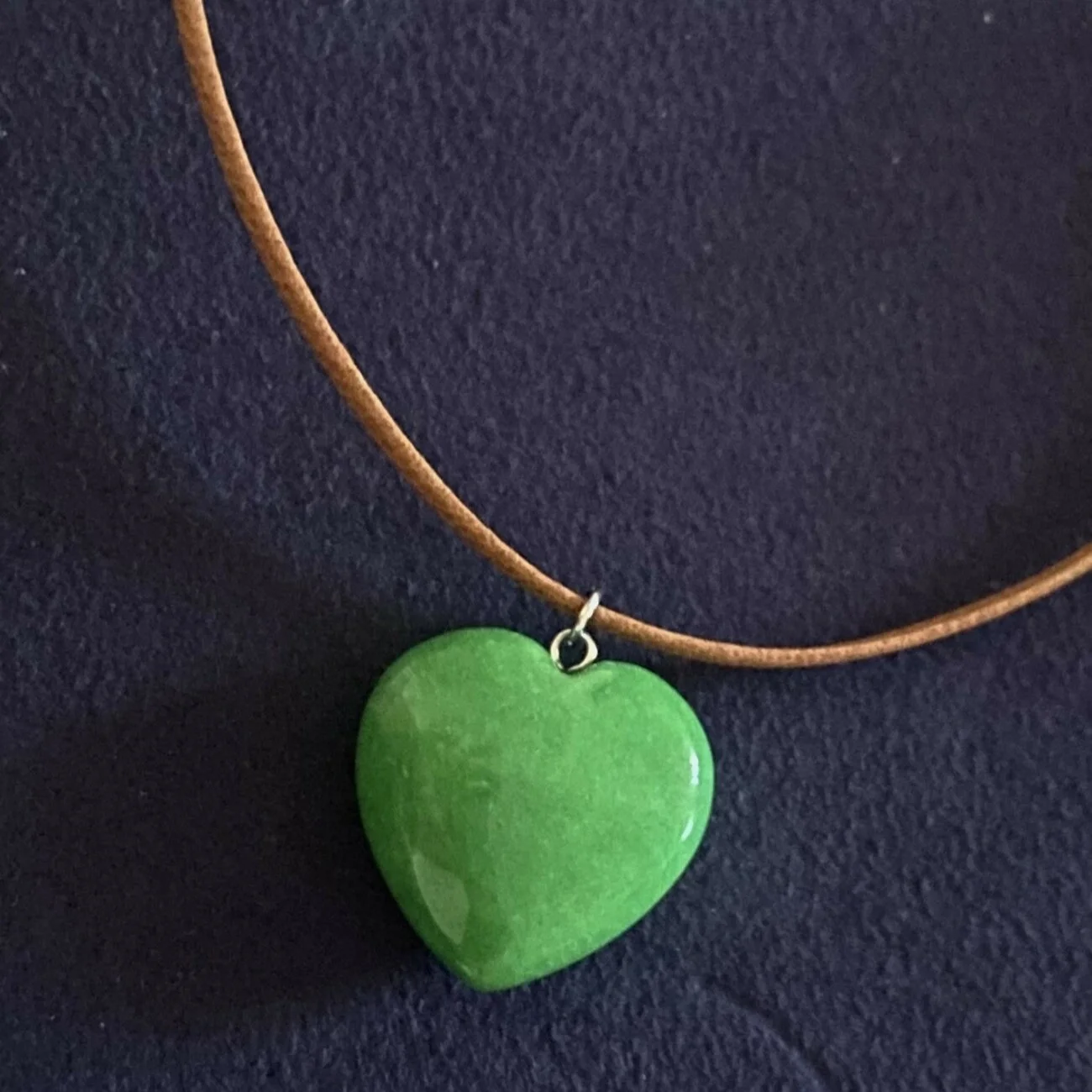 Fall green heart +Tan strap necklace