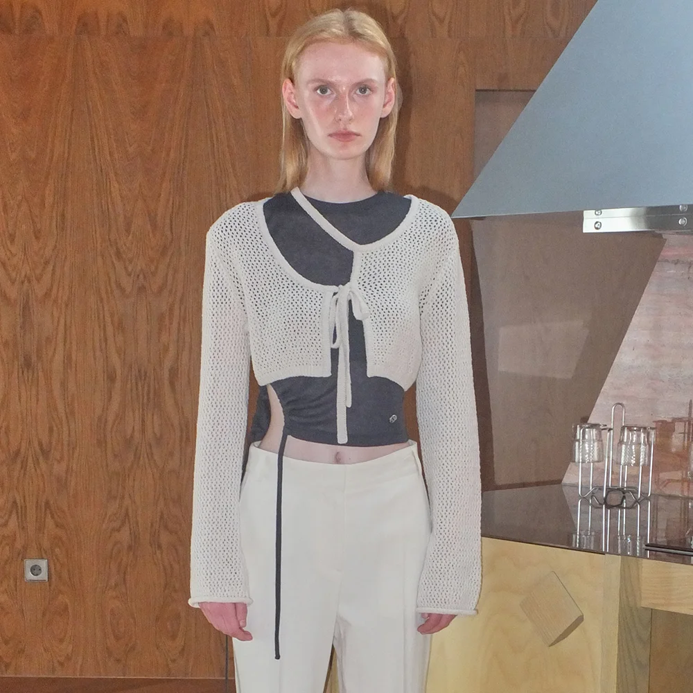 CUT OUT BOLERO CARDIGAN - BEIGE