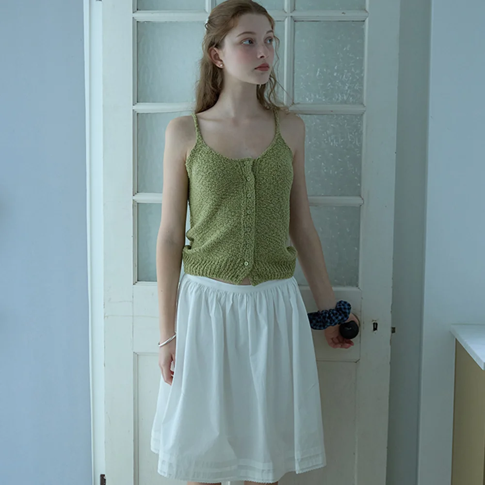 Cotton shirring skirt_ivory