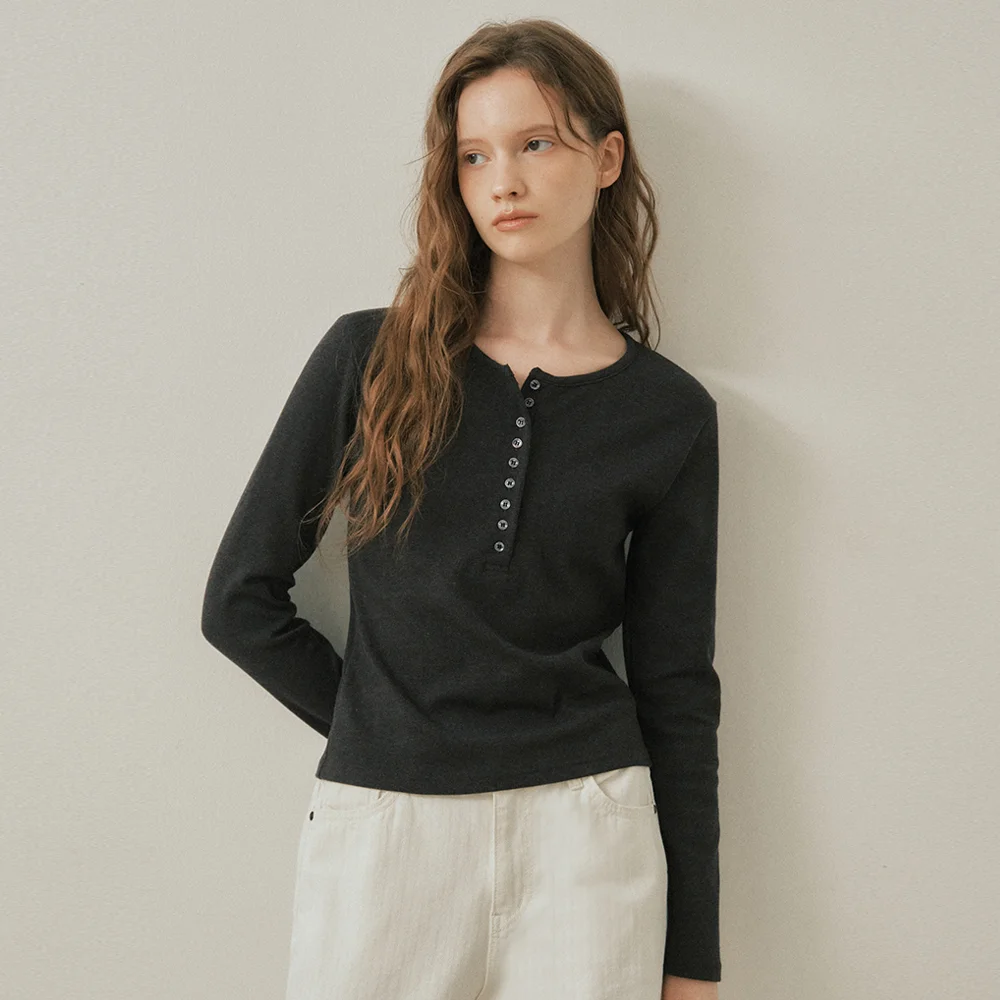 Hug Mood Henley Neck Long Sleeve_CHARCOAL(W25-TP42)