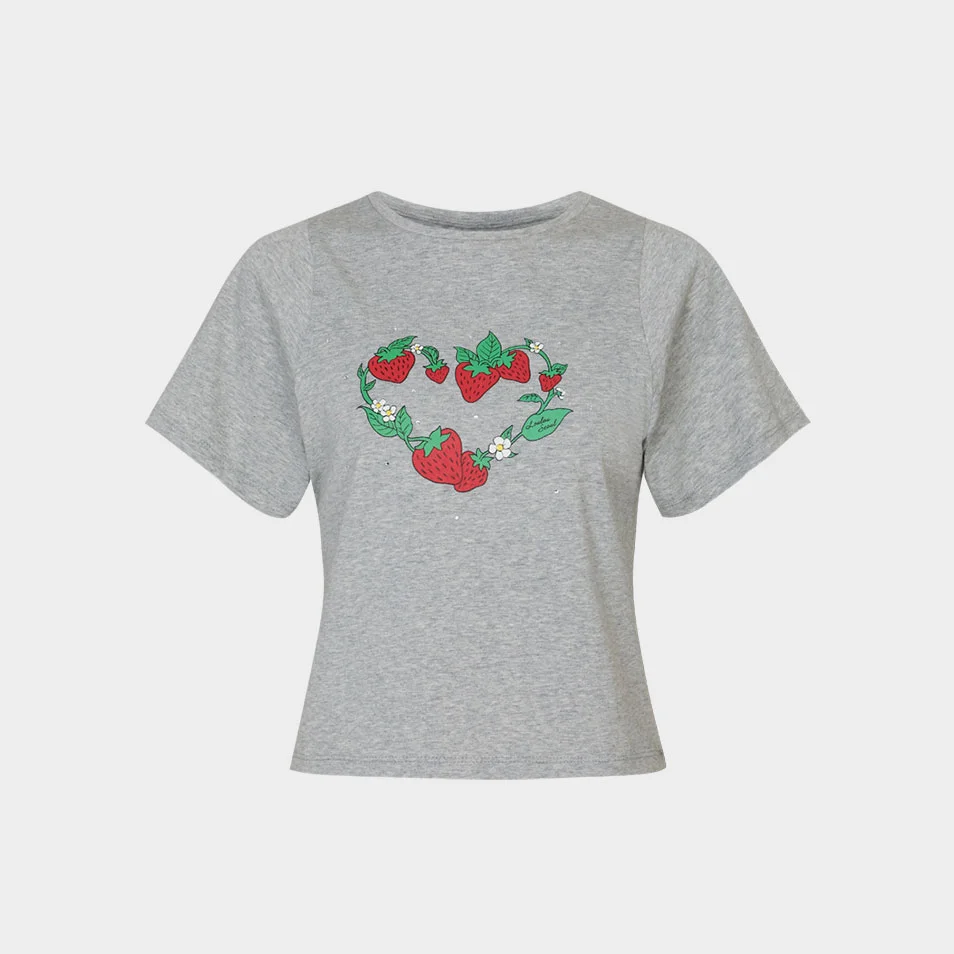 Strawberry Picnic Crop T-Shirt (Gray)