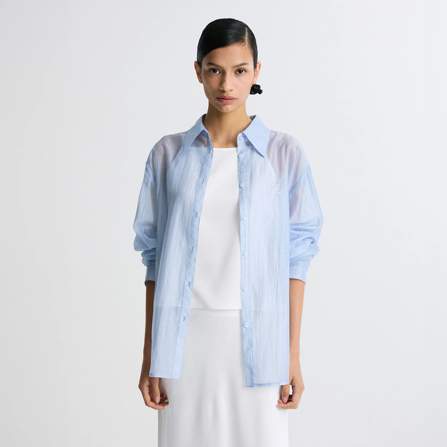 SHEER CHECKED SHIRT CHECK BLUE