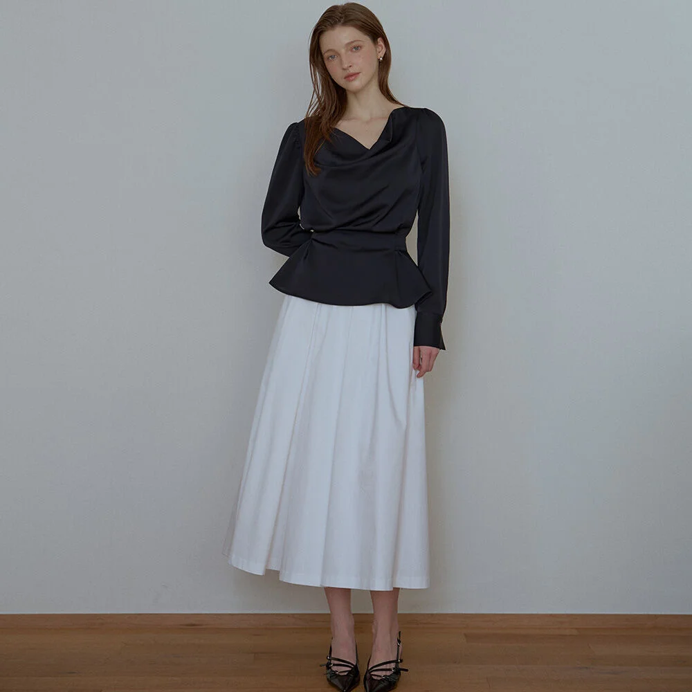 Satin Pleats Long Skirt
