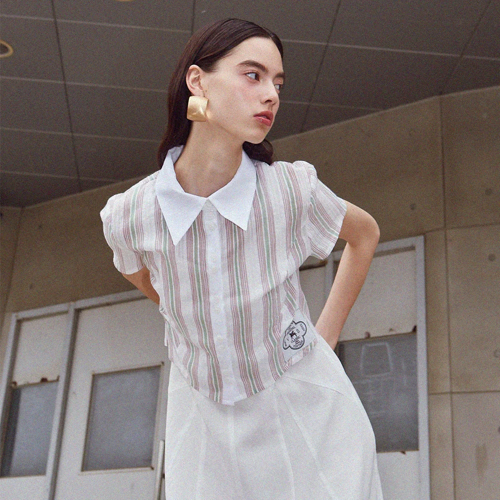 Two Button Stripe Blouse (Stripe)