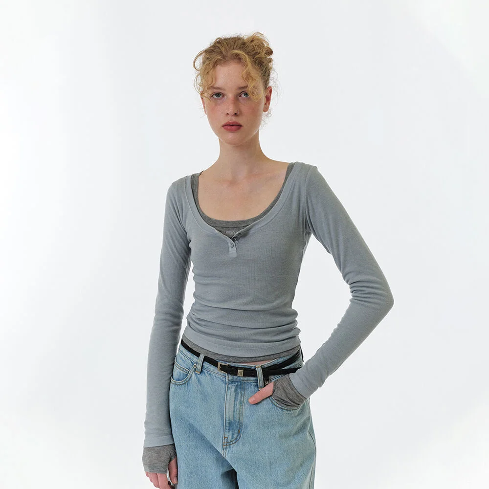 INA HENRY NECK T-SHIRT (LIGHT GREY)