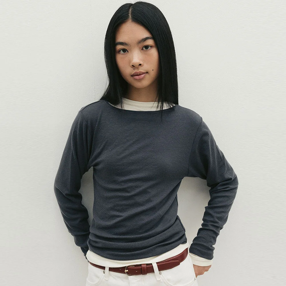 Boat-neck Wool Top(Charcoal)
