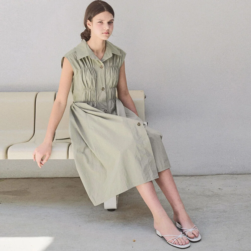 Pintuck string sleeveless dress_2 Colors