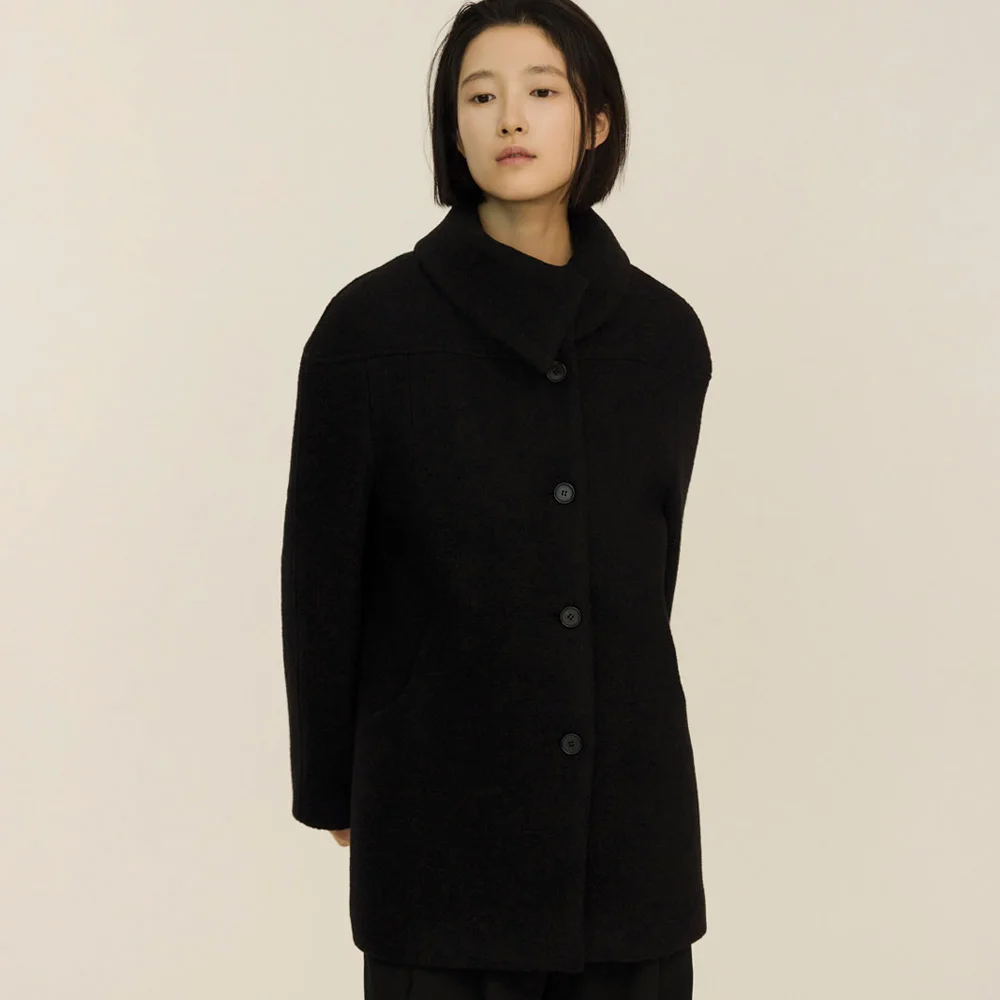 alpaca curve collar half coat_bk