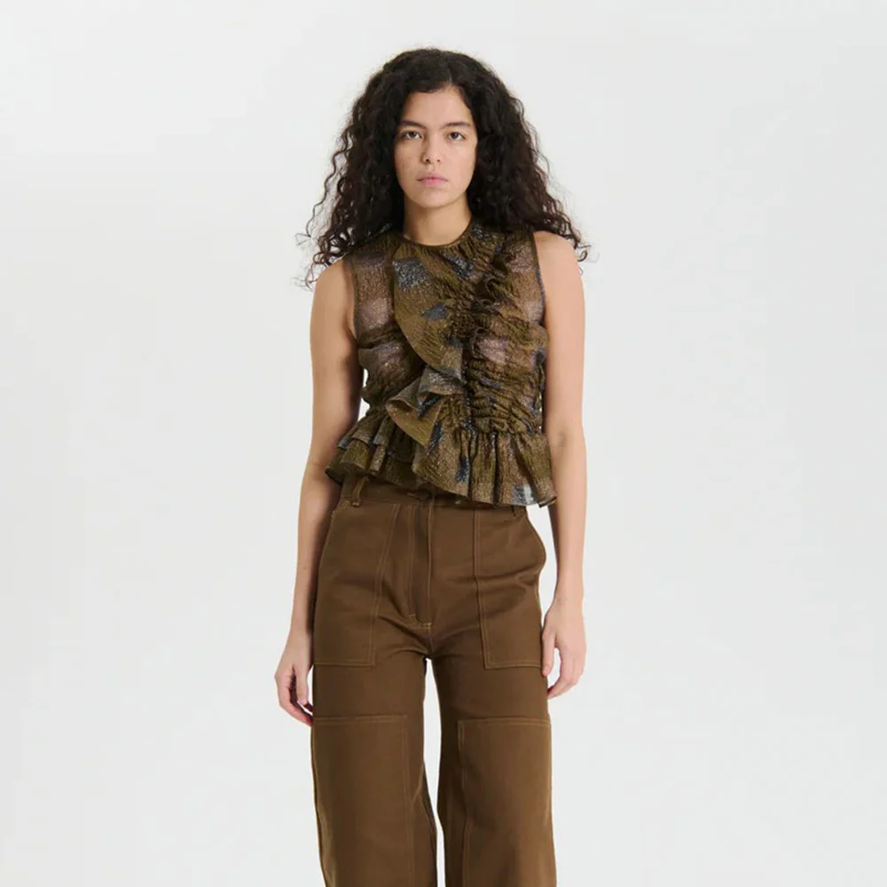 (W) GEO TOP GINGHAM JACQUARD (BROWN)