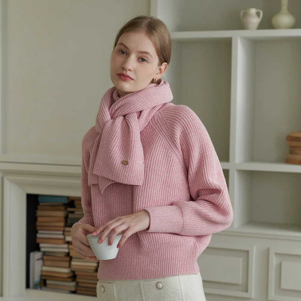 MIX WOOL KNIT + MUFFLER_PINK
