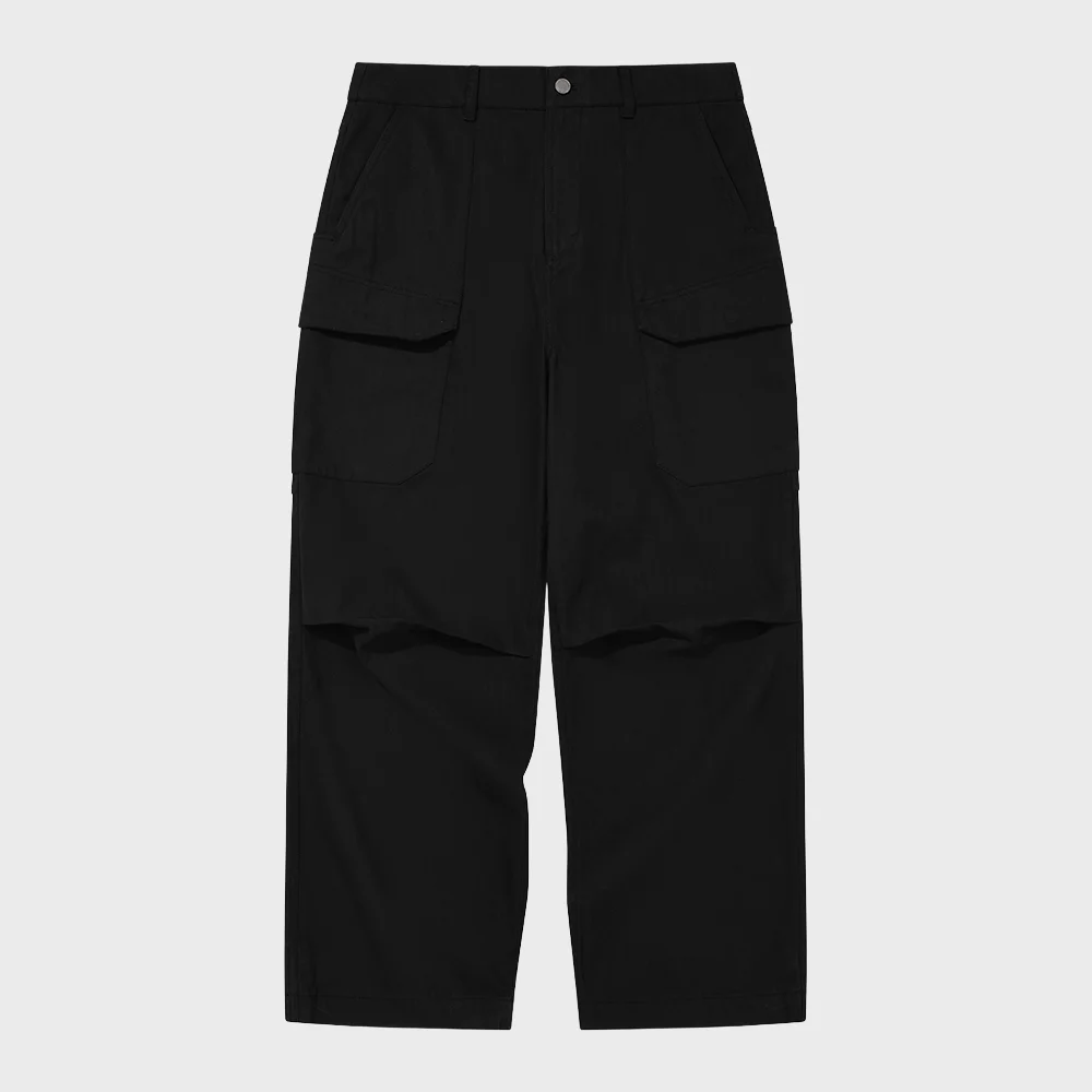 SIDE CARGO POCKET TUCK PANTS (BLACK)