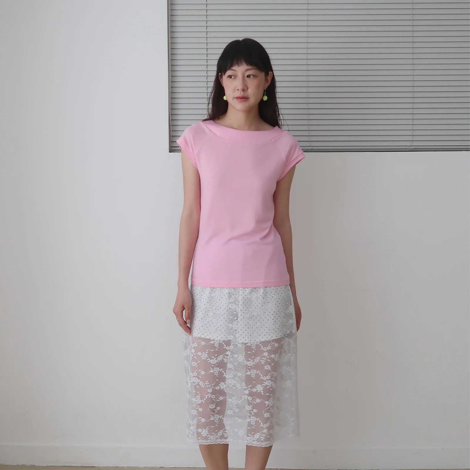 BOAT NECK CAP SLEEVE T-SHIRT_PINK