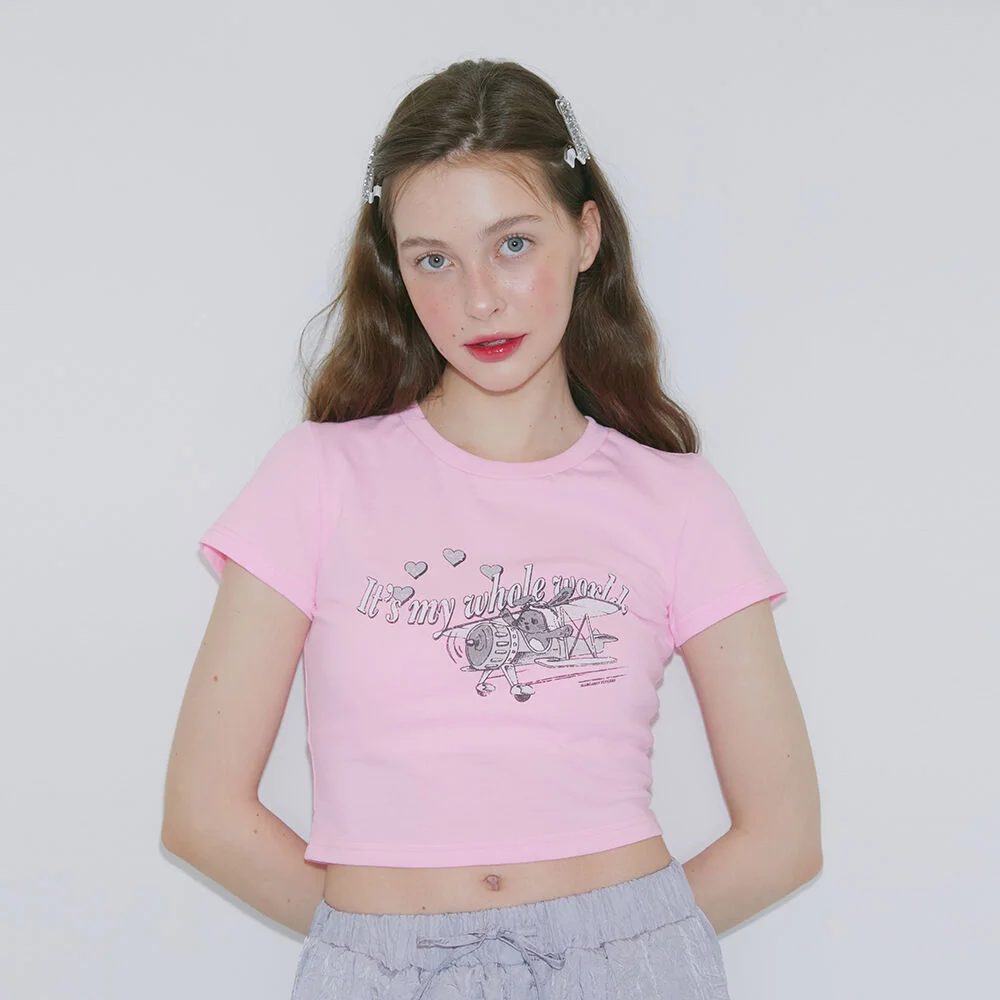 FLYING BUNNY CROP T SHIRT (LIGHT PINK)