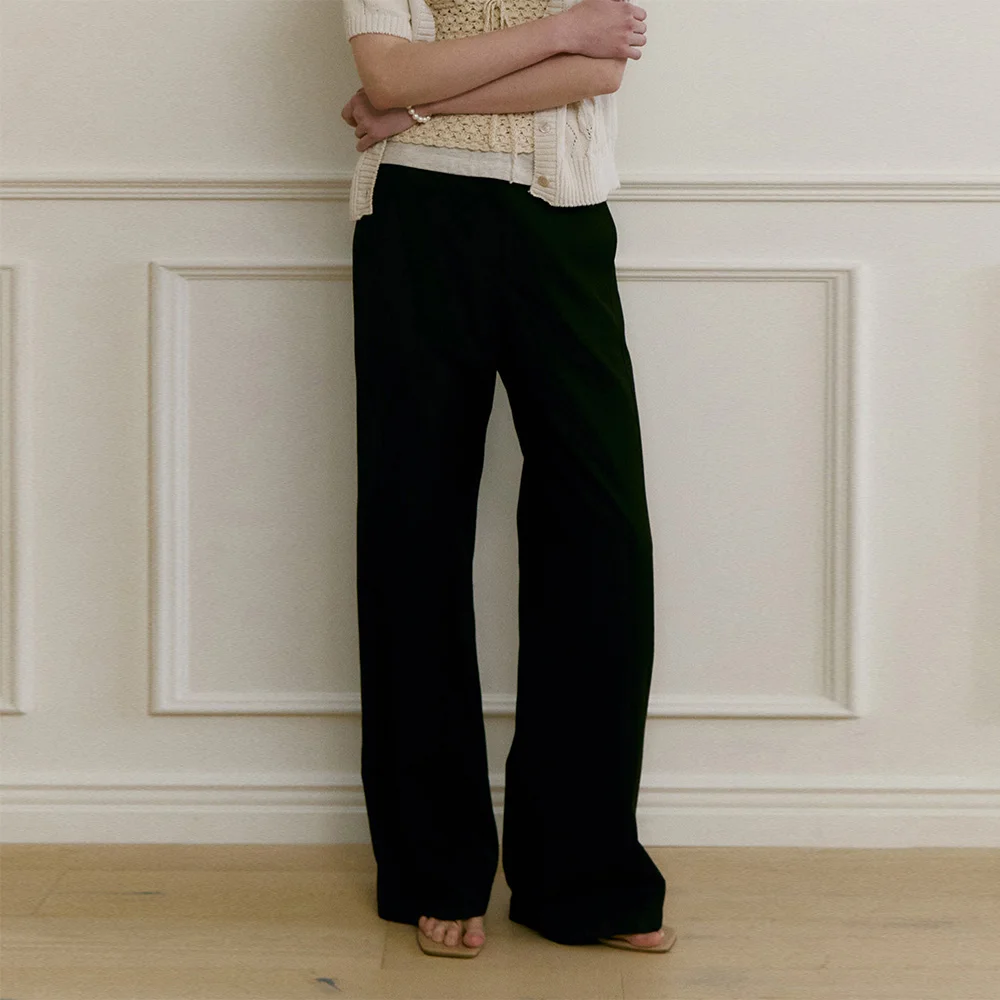 SIDE CURVED WIDE PANTS (moat black)
