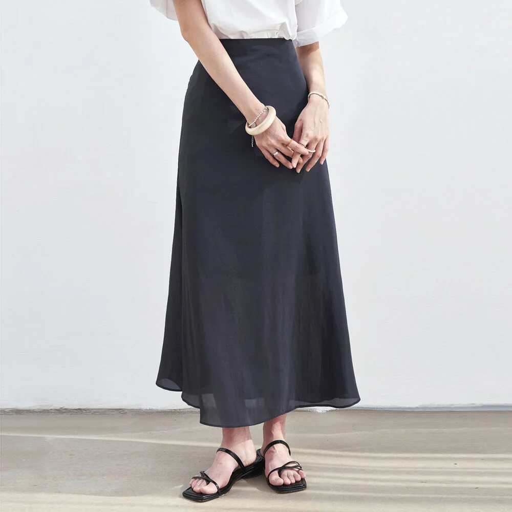 FLARE BANDING LONG SKIRT_NAVY