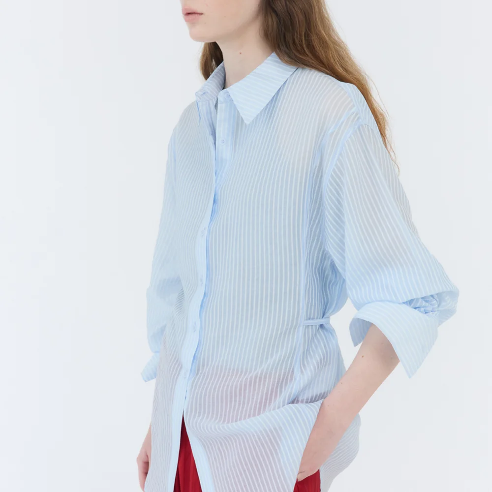 SHEER STRAP BLOUSE / LIGHT BLUE