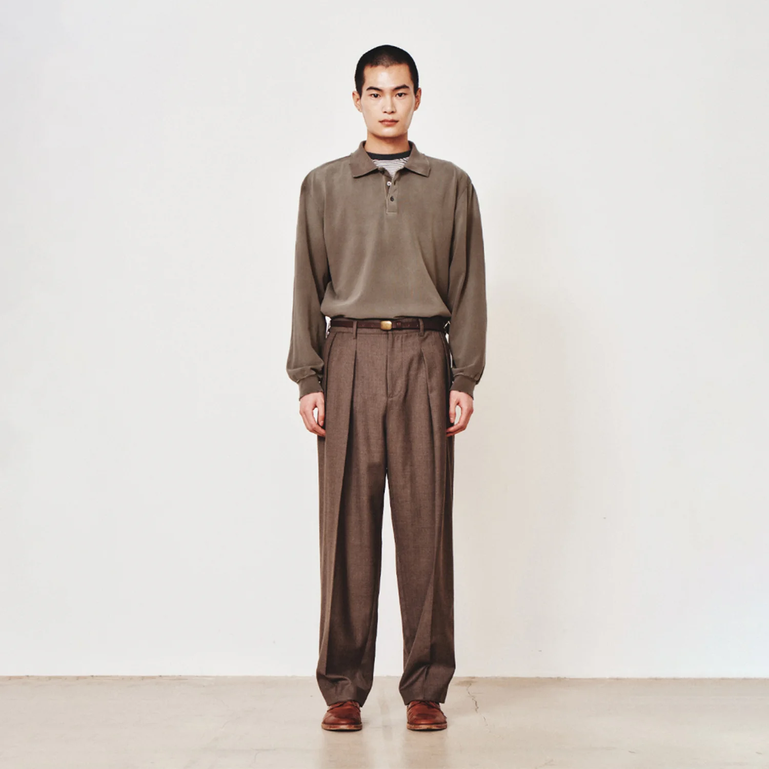 Damaged Pique Polo Shirt_Mud Brown