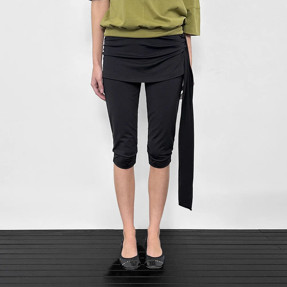 Capri Wrap Skirt Pants_Black