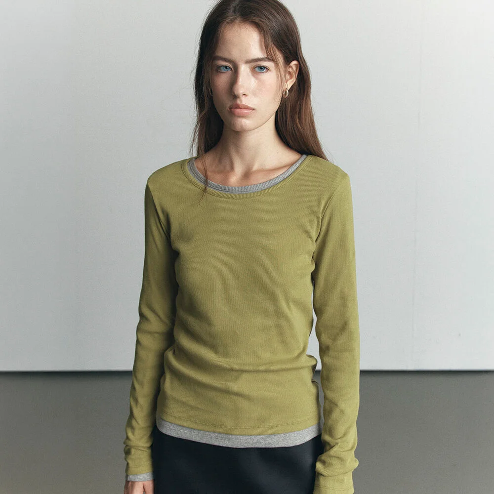 Soft ribbed basic longsleeve T-shirt _Olive