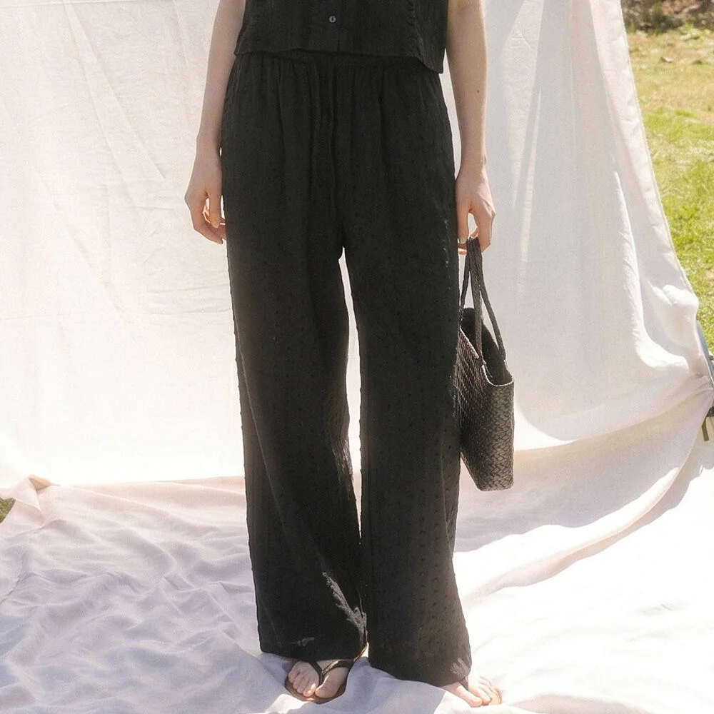 Natural banding cotton pants _Black