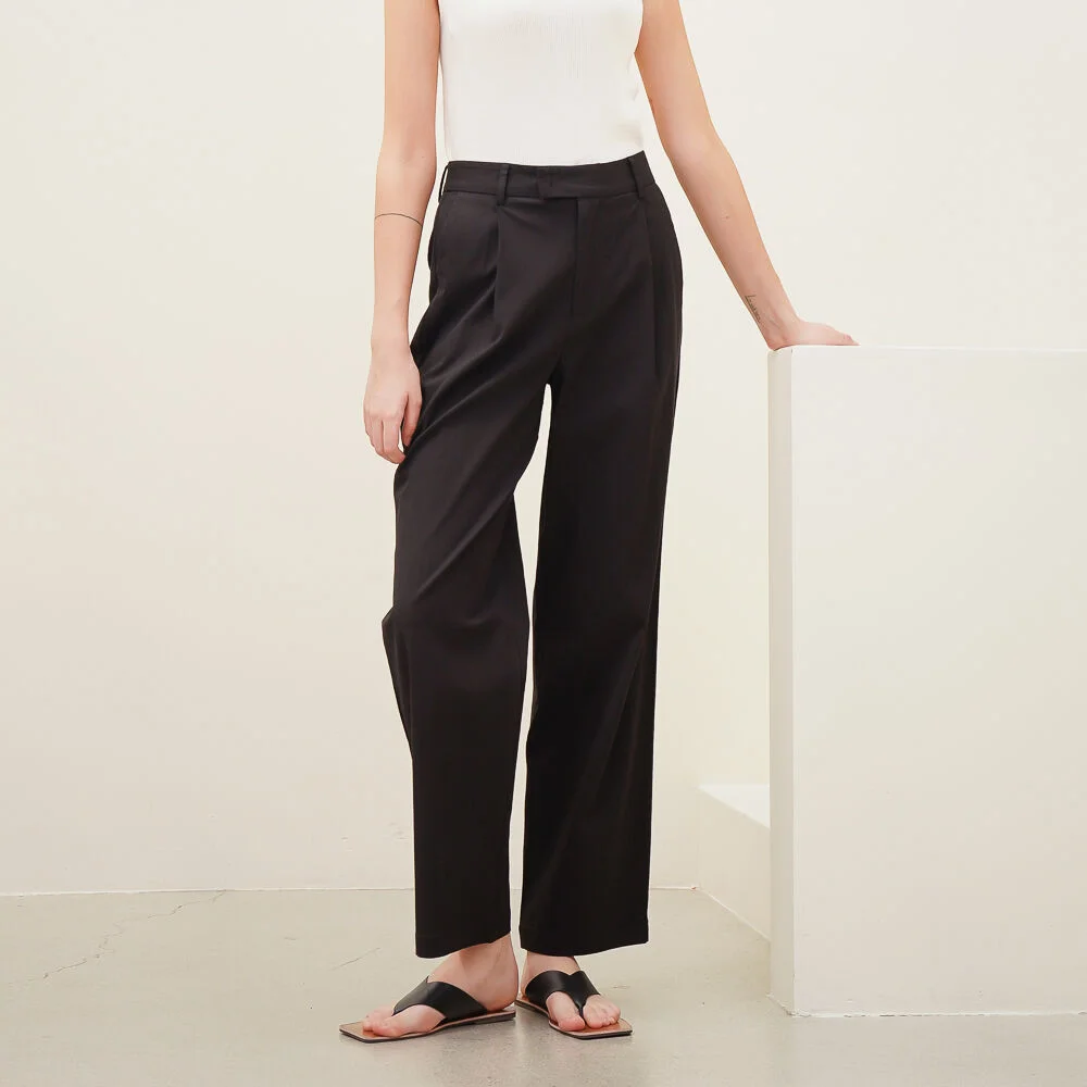 Pintuck Semi-Wide Slacks_Black