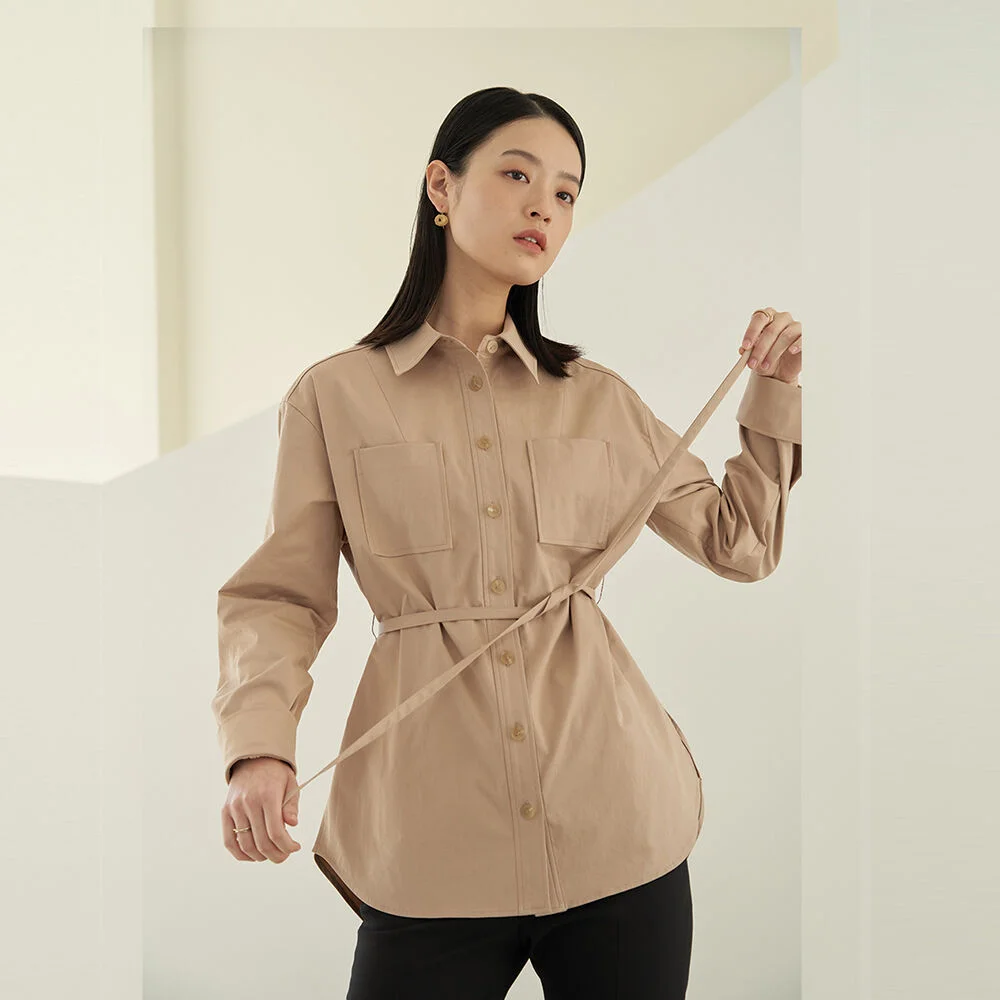 string point trench shirt_Beige