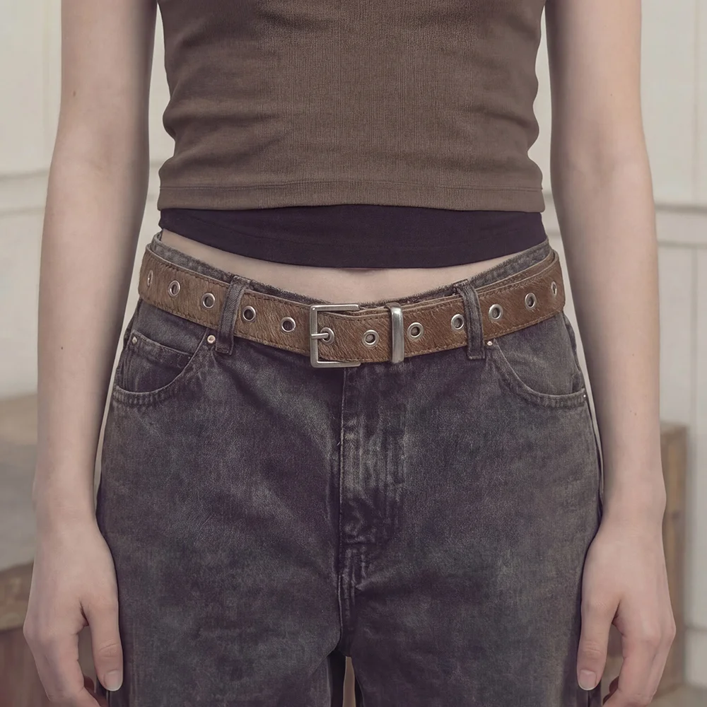 孔眼 細節 馬毛 長 腰帶 HAIRCALF BELT / EYELET / BROWN