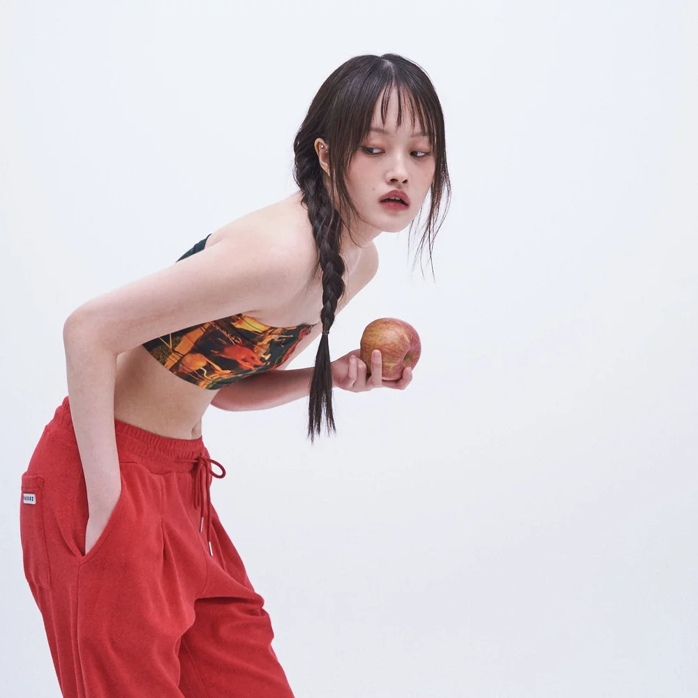 BASIC SLIM CROP MINI TANK TOP_ #CAMELLIA RED FLOWER