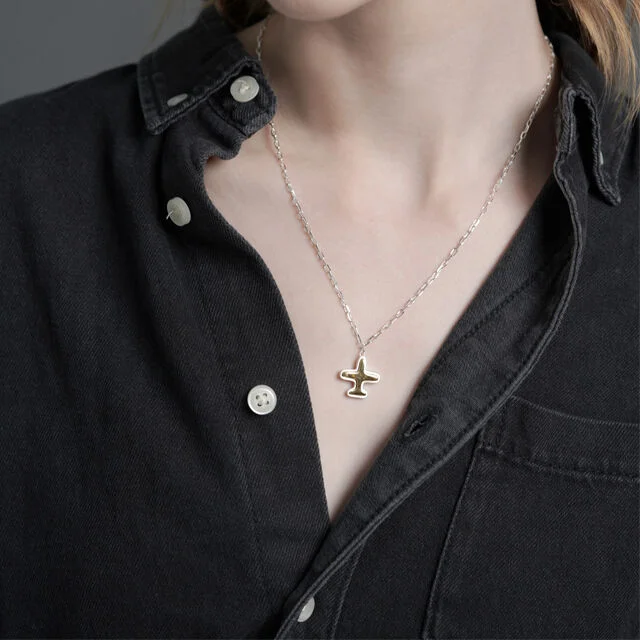 Bright airplane pendant silver Necklace 標誌款 飛機 銀色 簡約項鏈
