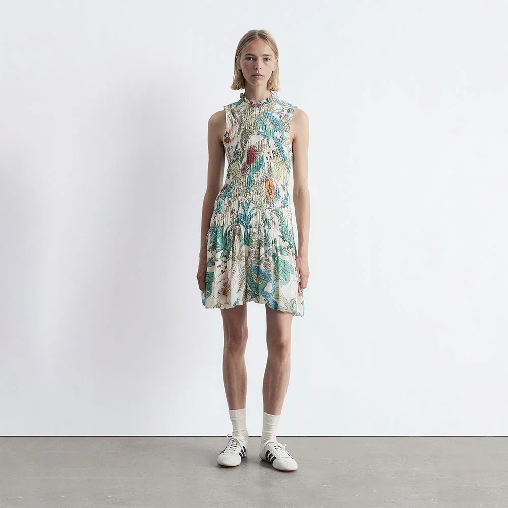 煙燻色 迷你 連身裙 (Floral Pattern)
