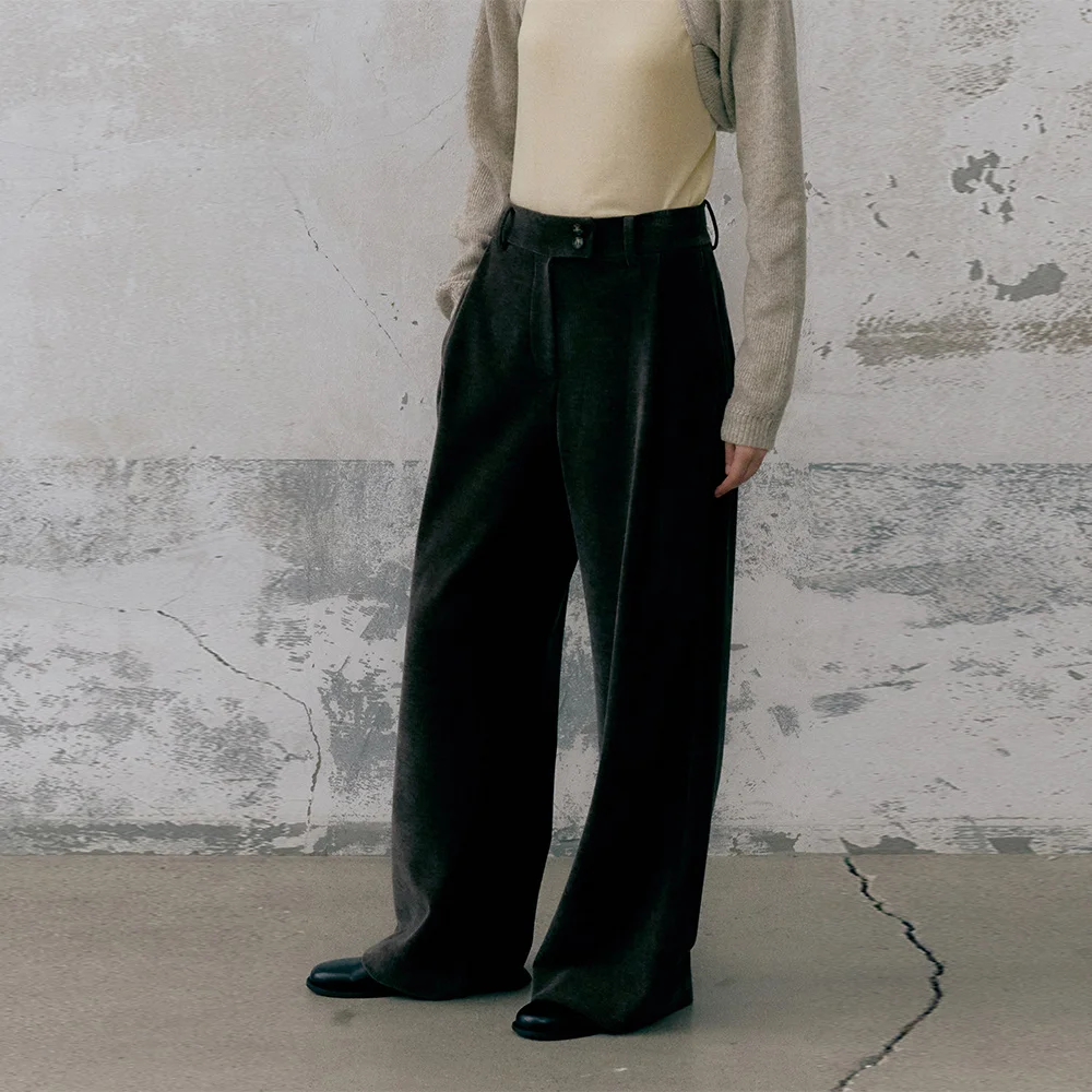 CORDUROY PINTUCK WIDE PANTS (ash brown)