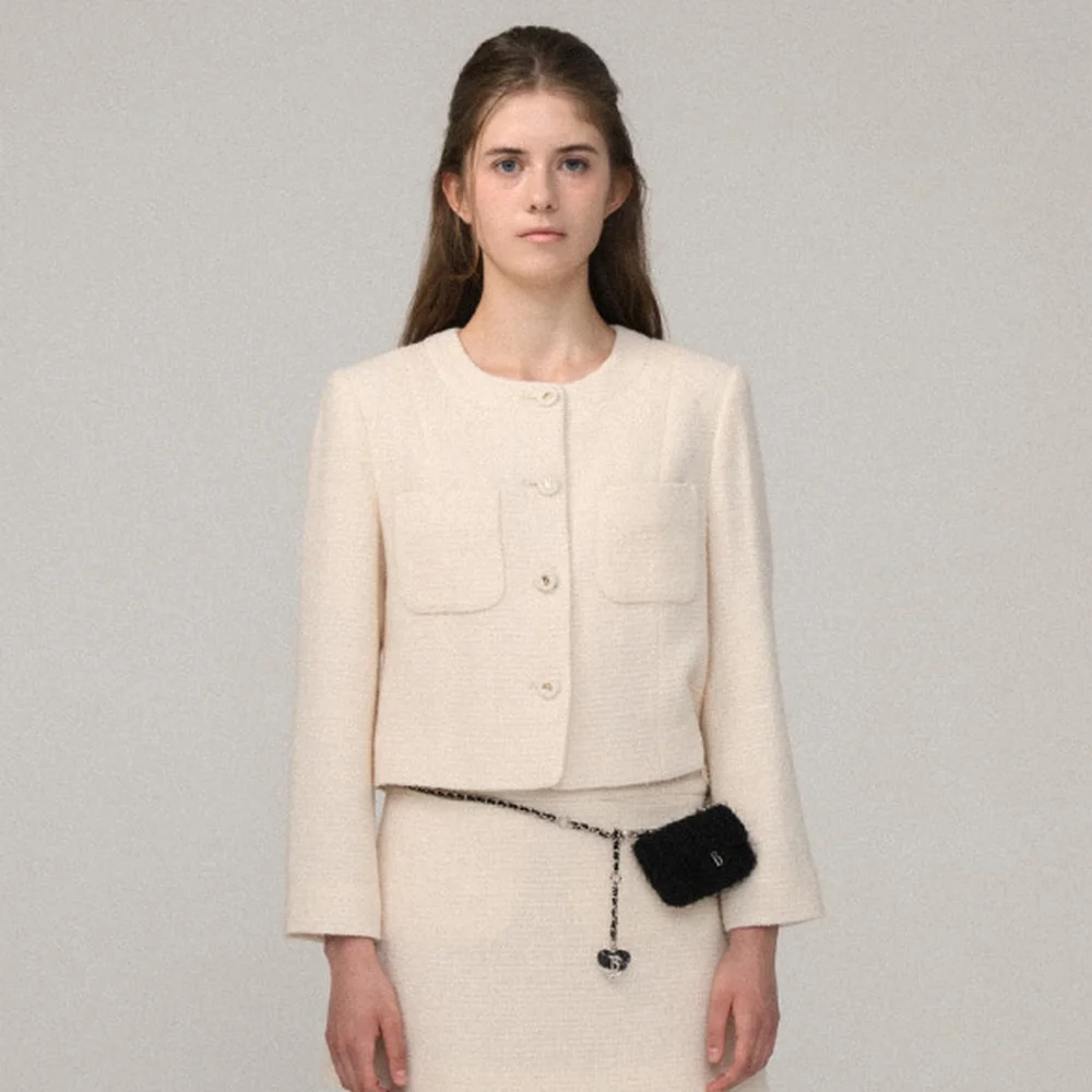 Annes Tweed Set-up Jacket_Cream