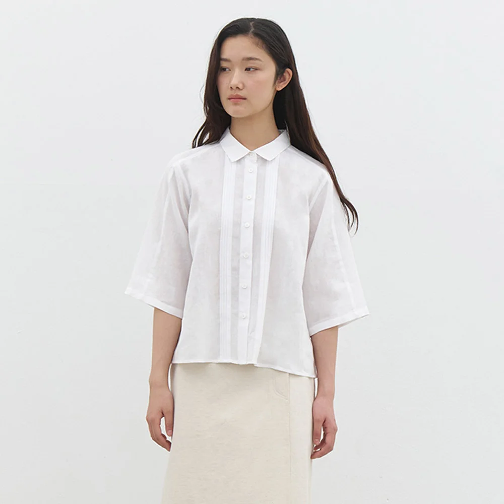 linen pintuck blouse-white
