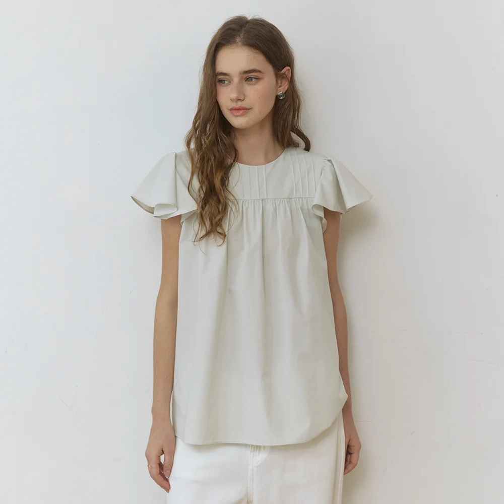 Pixie ruffle wing belted blouse - ash khaki