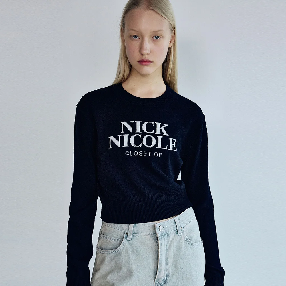 CASHMERE NICOLE LOGO CROP JACQUARD KNIT_NAVY