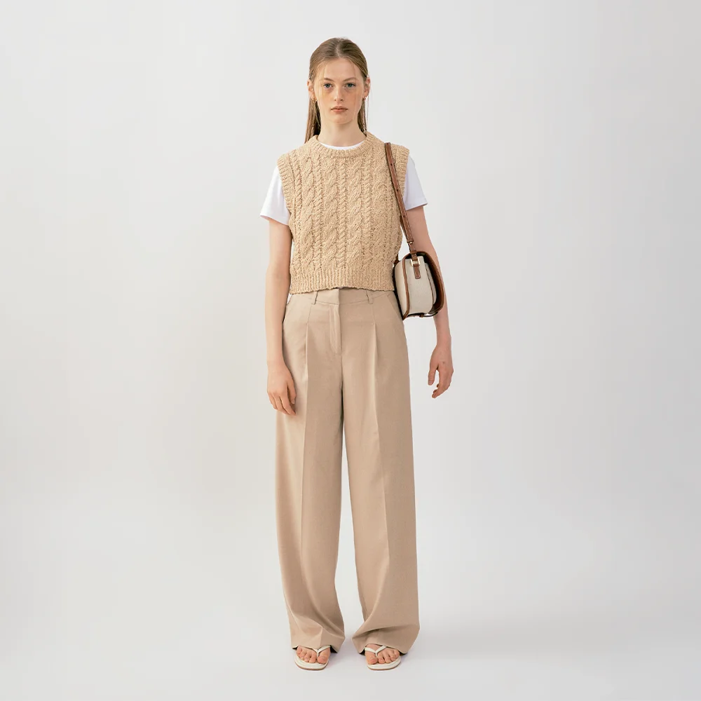 CLASSIC LONG WIDE SLACKS (BEIGE)